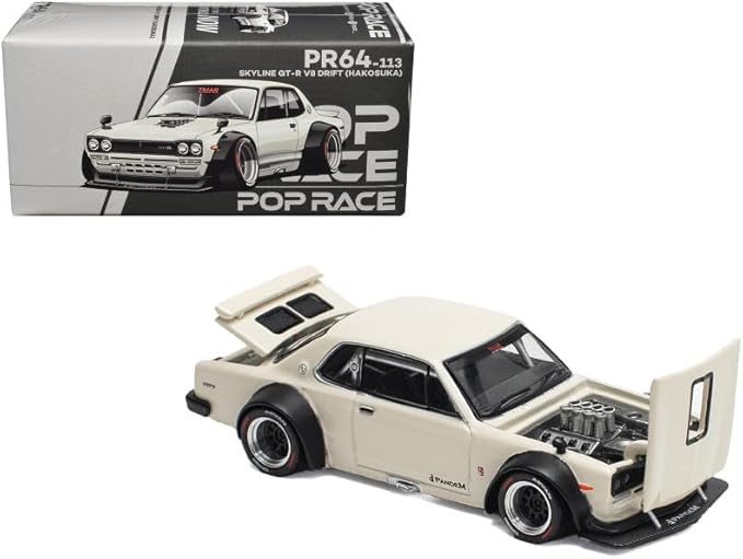 Pop Race Nissan Skyline GT-R V8 Drift Hakosuka – White - 1:64 Scale
