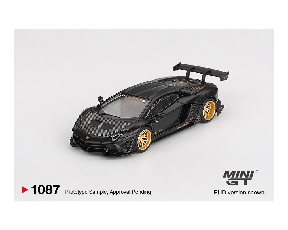 Mini GT 1:64 LB-WORKS Lamborghini Aventador matte black prototype with gold wheels