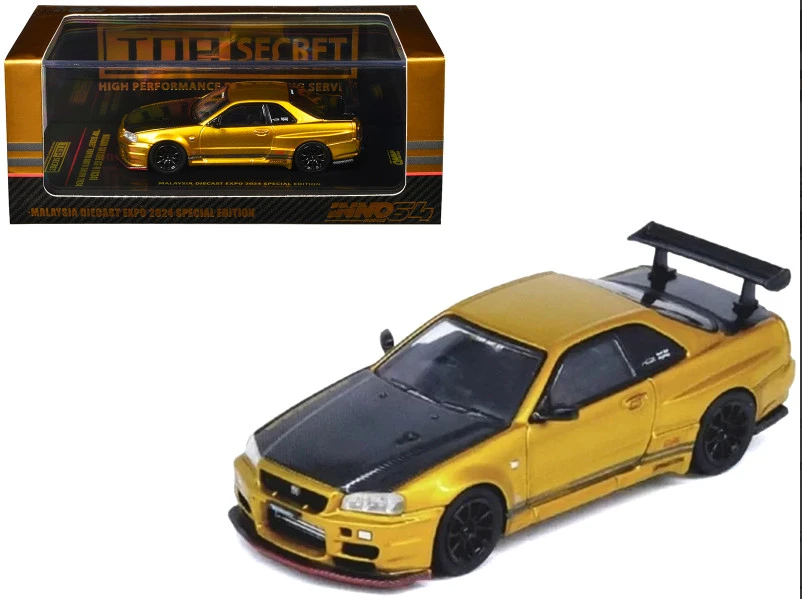 Inno64 Top Secret Nissan Skyline GT-R R34 – Chrome Gold Malaysia Diecast Expo 2025 Special Edition - 1:64 Scale