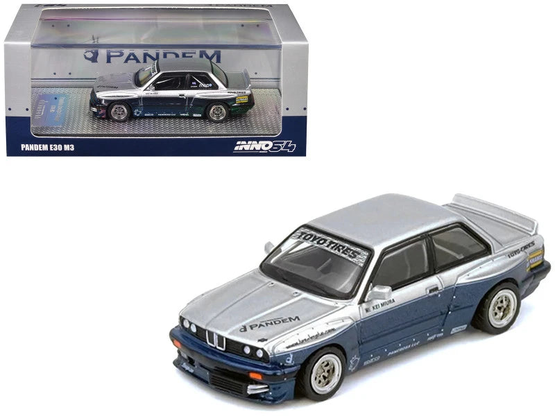 Inno64 BMW E30 M3 Pandem Navy Blue & Silver Toyo Tires 1:64