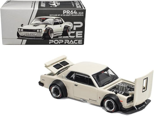 Pop Race Nissan Skyline GT-R V8 Drift Hakosuka – White - 1:64 Scale