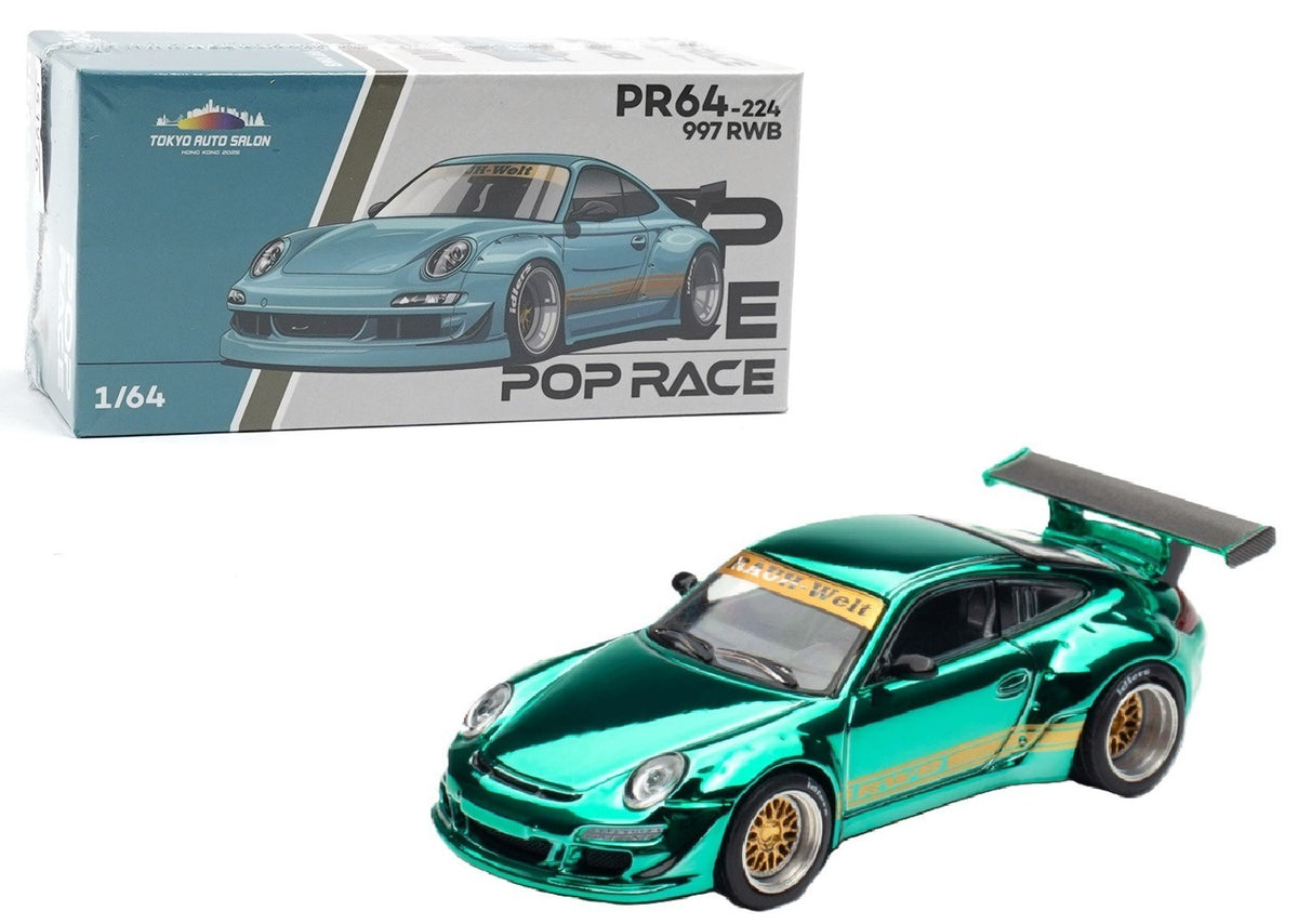 Pop Race Porsche 997 RWB – Chrome Green - Tokyo Auto Salon - 1:64 Scale