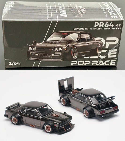 Pop Race Nissan Skyline GT-R V8 Drift Hakosuka – Dark Chrome - 1:64 Scale