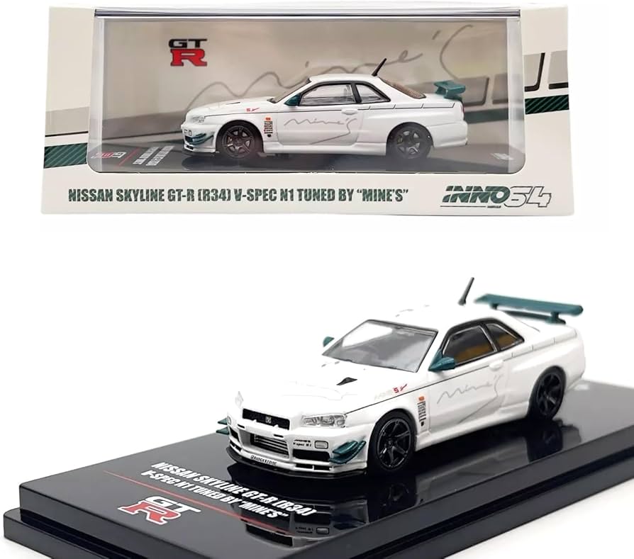 Inno64 Nissan Skyline GT-R R34 V-Spec N1 – Tuned by Mine's White - 1:64 Scale