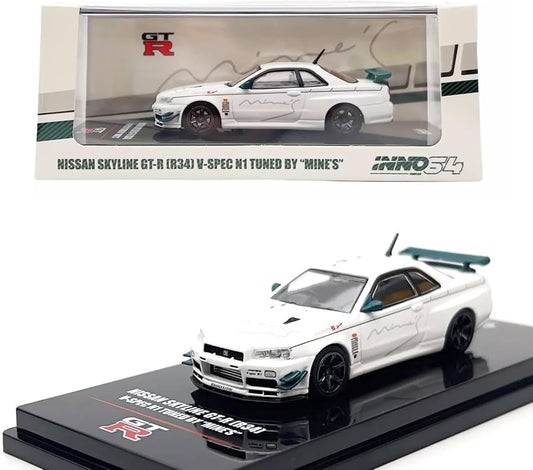 Inno64 Nissan Skyline GT-R R34 V-Spec N1 – Tuned by Mine's White - 1:64 Scale