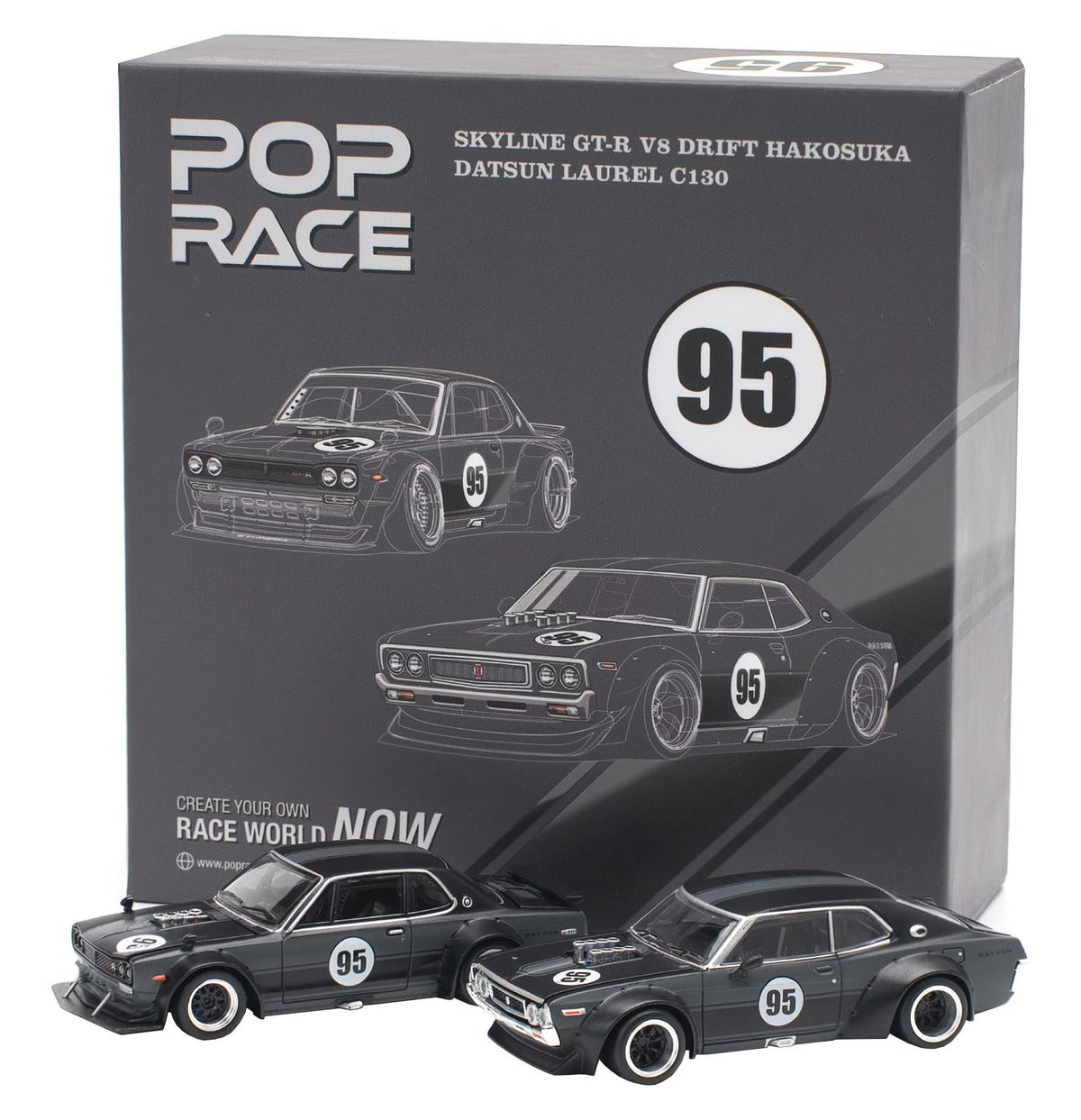 Pop Race Nissan Skyline GT-R V8 Drift Hakosuka & Datsun Laurel C130 #95 – HK Toy Car Salon - 1:64 Scale