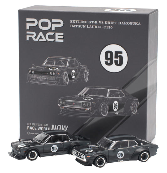 Pop Race Nissan Skyline GT-R V8 Drift Hakosuka & Datsun Laurel C130 #95 – HK Toy Car Salon - 1:64 Scale