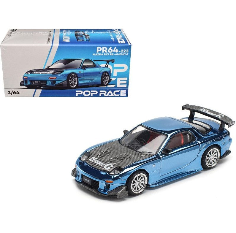 Pop Race Mazda RX-7 FD3S – RE-Amemiya Widebody Blue Chrome - 1:64 Scale