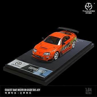 Orange Time Micro Toyota Supra A80Z Fast and Furious-style model without figure on display base