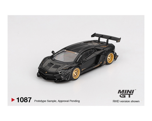 Mini GT 1:64 LB-WORKS Lamborghini Aventador matte black prototype with gold wheels